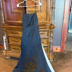 Elegant Black and White Gown with Rhinestone Detail